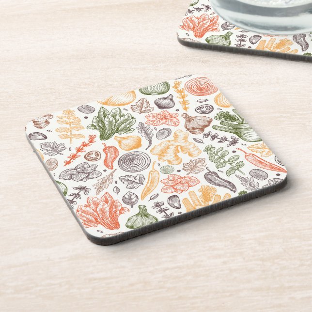 Kitchen Garden Vegetable Pattern Beverage Coaster (Left Side)