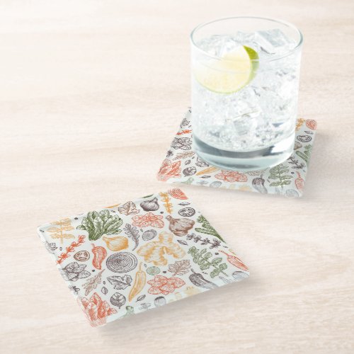 Kitchen Garden Vegetable Pattern Glass Coaster