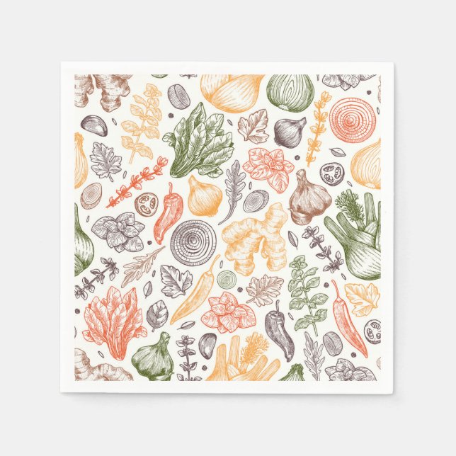 Kitchen Garden Vegetable Pattern Napkins (Front)