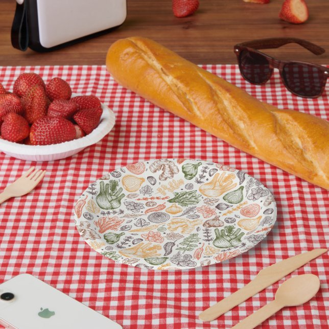 Kitchen Garden Vegetable Pattern Paper Plates (Picnic)