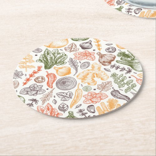 Kitchen Garden Vegetable Pattern Round Paper Coaster