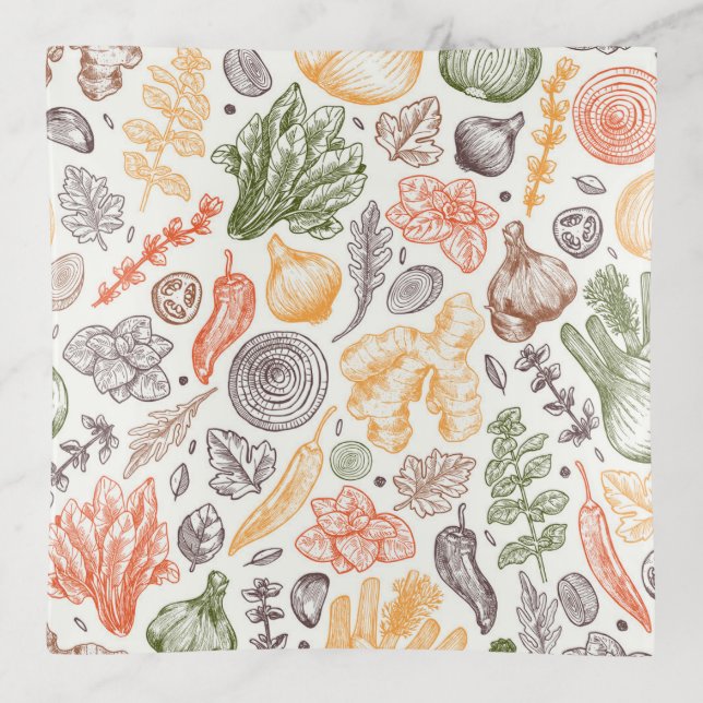 Kitchen Garden Vegetable Pattern Trinket Tray (Front)