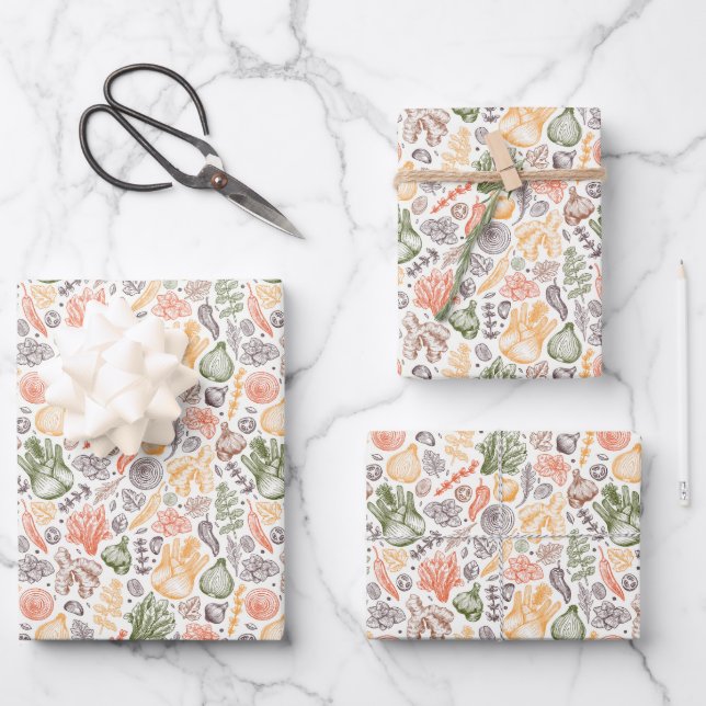 Kitchen Garden Vegetable Pattern Wrapping Paper Sheets (Front)