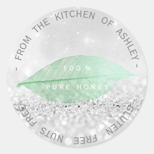 Kitchen Gluten Nuts Free Mint Silver Gray Glitter Classic Round Sticker