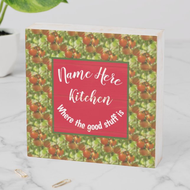 Kitchen Good Stuff Cherry Tomatoes Personalized  Wooden Box Sign (In Situ Horizontal)