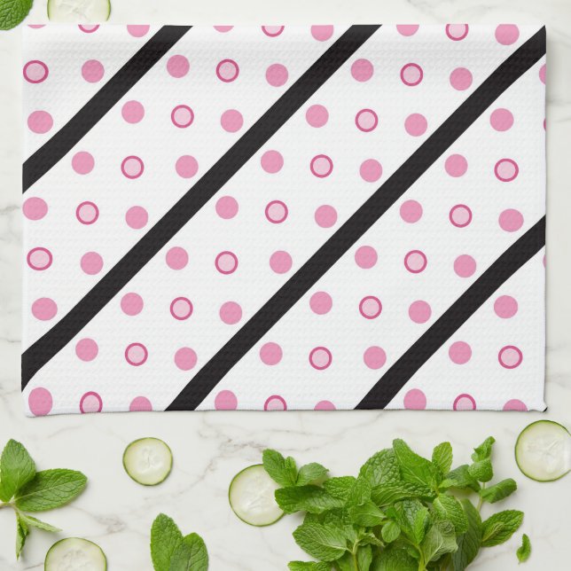 Kitchen Hand Towel/Stripes and Polka Dots Towel (Folded)