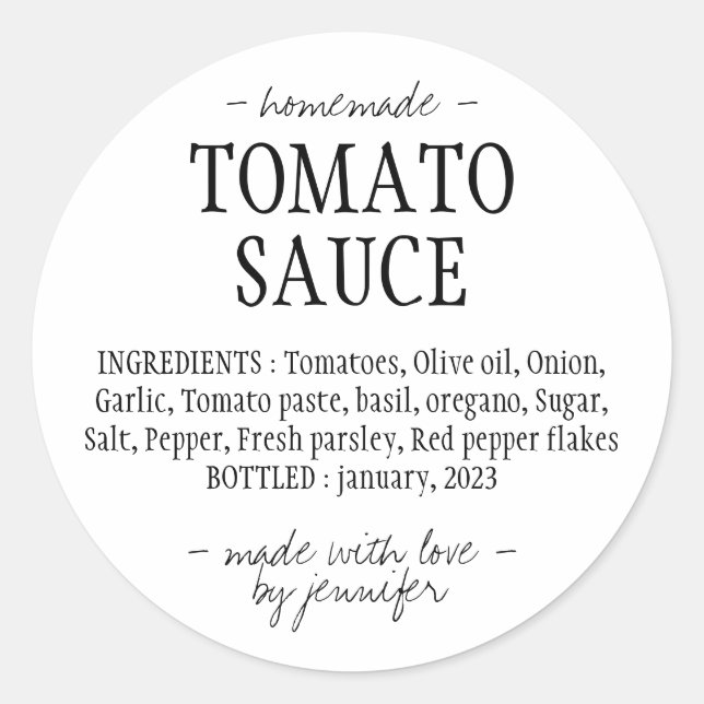 Kitchen Jar Homemade Tomato Sauce Ingredients Classic Round Sticker (Front)