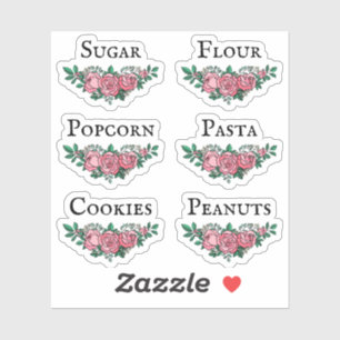Kitchen Jars Organizing Pink Roses Vintage Font Sticker