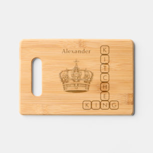 Kitchen King Crown Lettering Funny Custom Name Engraved Cutting Board