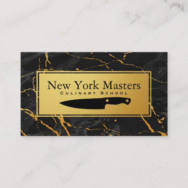 Kitchen Knife | Black Marble | Gold Metal Business Card (Front)