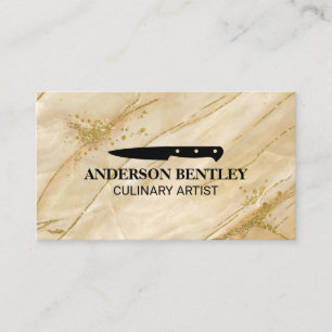 Kitchen Knife Golden Marble Background Business Card