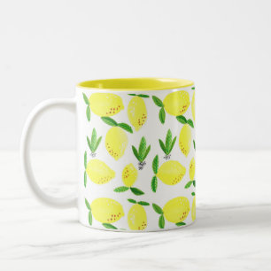 Kitchen Lemon Decor, Watercolor Fruit Decor Two-Tone Coffee Mug