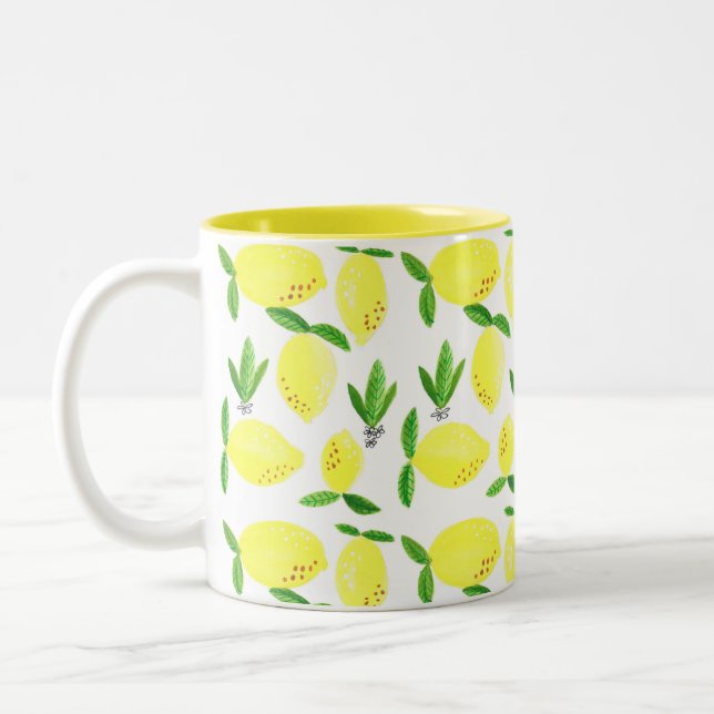 Kitchen Lemon Decor, Watercolor Fruit Decor Two-Tone Coffee Mug (Left)