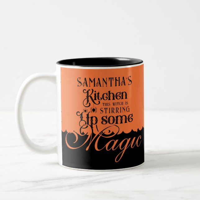 Kitchen Magic Funny Witchy Gothic Halloween Gift Two-Tone Coffee Mug (Left)