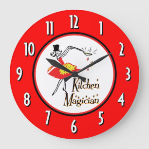Kitchen Magician Red White Numbers Wall Clock