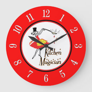 Kitchen Magician Red White Retro Numbers Clock