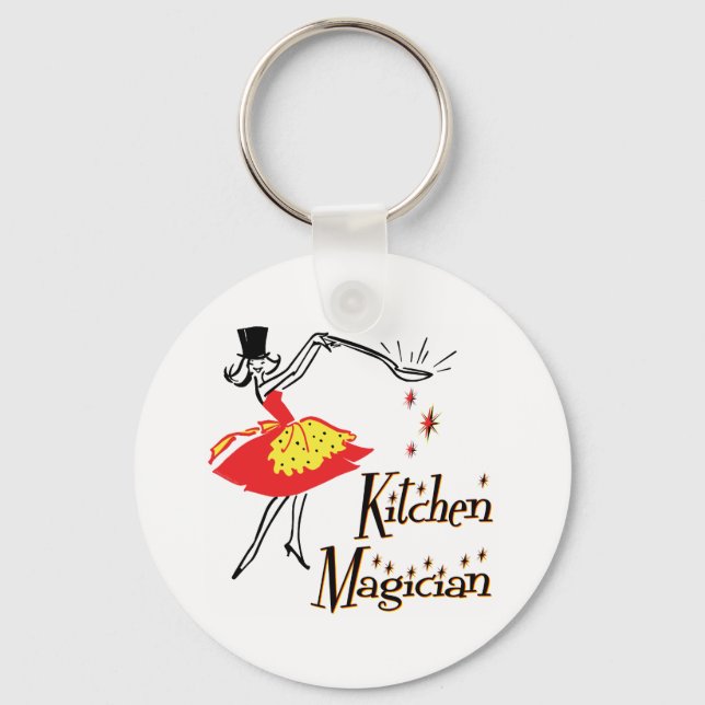 Kitchen Magician Retro Cooking Art Keychain (Front)
