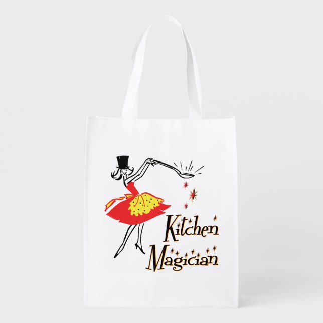 Kitchen Magician Retro Girl Grocery Bag (Back)