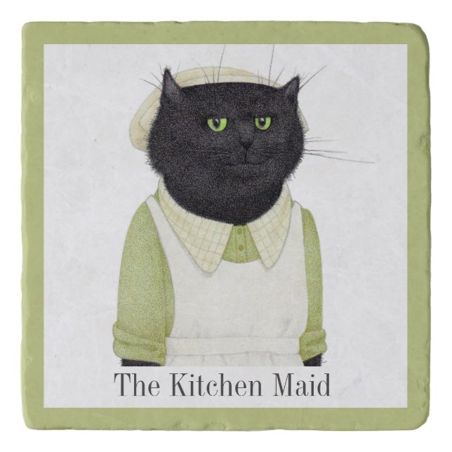 KITCHEN MAID CAT Marble Stone Trivet + Text (Front)