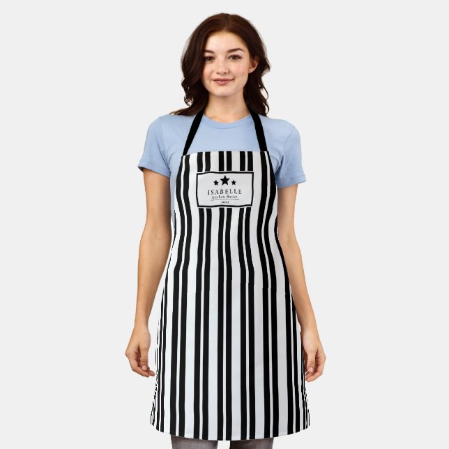 Kitchen Master Black and White Stripes Apron (Worn)