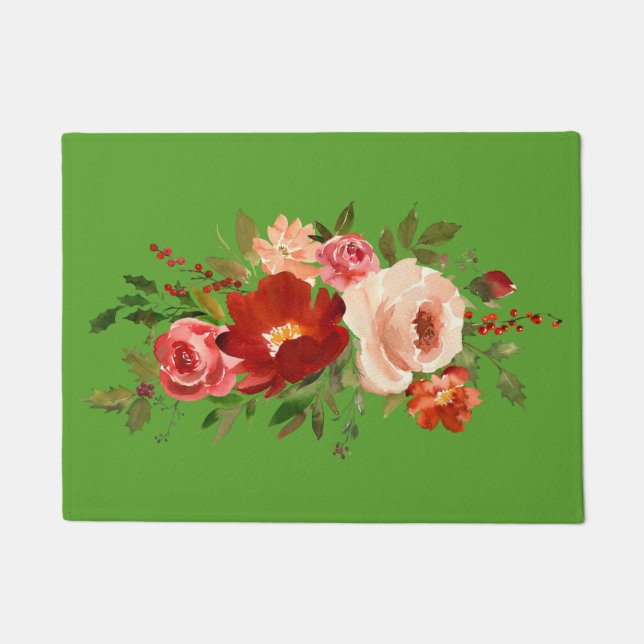Kitchen Mat Kitchen Floor Mat Red Green Roses (Front)