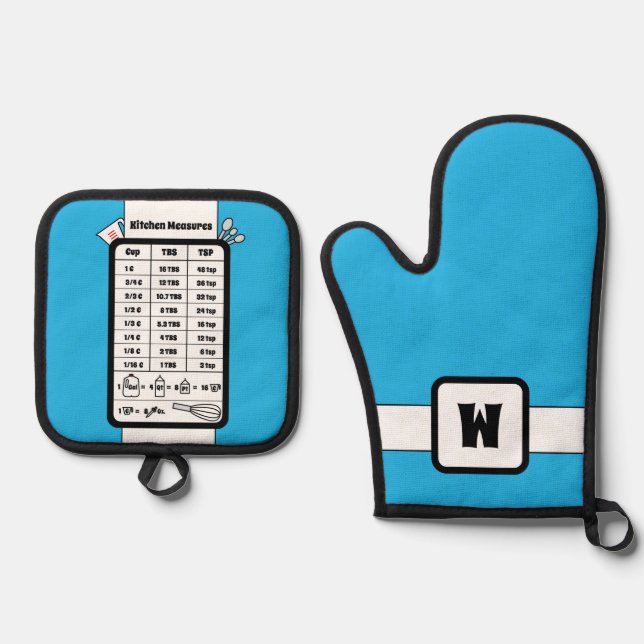 Kitchen Measurement Helper in Robin Egg Oven Mitt & Pot Holder Set (Front)