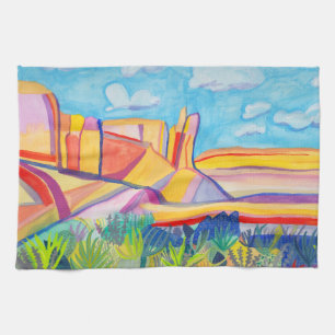 Kitchen Mesa Watercolor New Mexico Towel