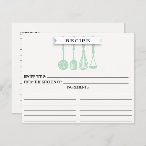 Kitchen Mint Utensils Bridal Shower Recipe Cards