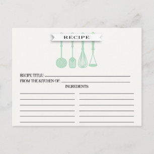 Kitchen Mint Utensils Bridal Shower Recipe Cards