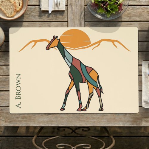 Kitchen Name Giraffe Mustard Boho Modern Custom Placemat