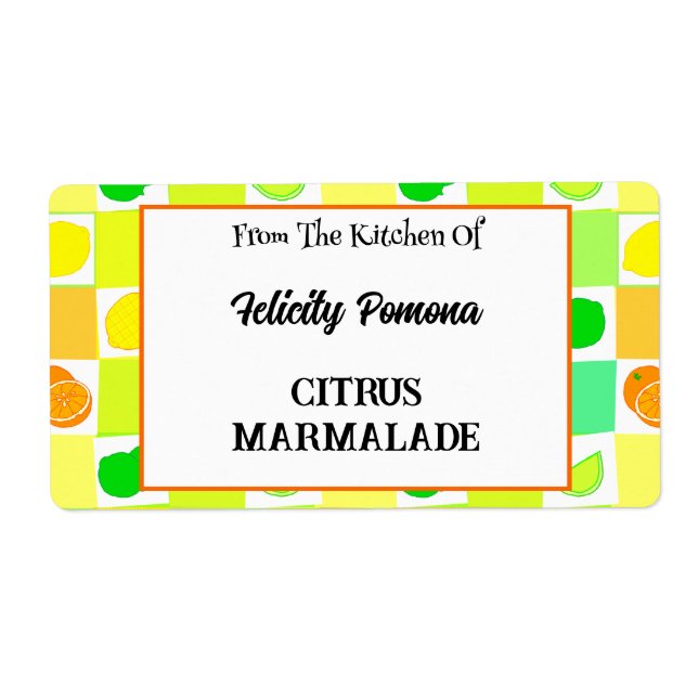 Kitchen Of Lemon, Lime Orange Citrus Fruit Pattern Label (Front)