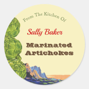 Kitchen Of Retro Artichokes Editable Recipe Classic Round Sticker