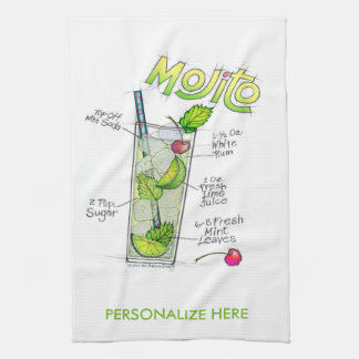 KITCHEN or BAR TOWELS - MOJITO RECIPE COCKTAIL ART