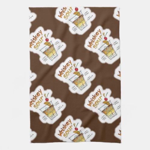 KITCHEN or BAR TOWELS WHISKEY SOUR RECIPE ART Kitchen Towel