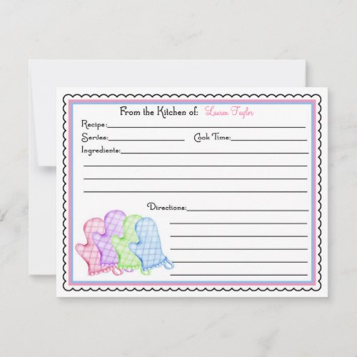Kitchen Oven Mitts Baking Cooking Recipe Cards Custom Invite