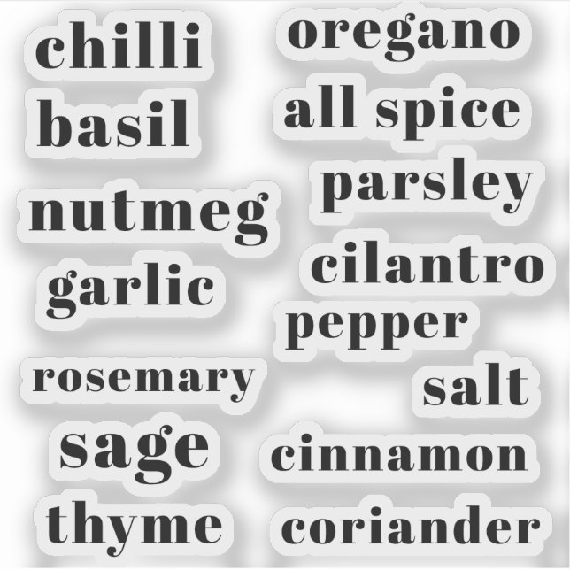 Kitchen Pantry Cupboard Herbs Spices Flavor Labels (Front)