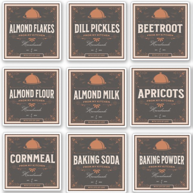 Kitchen Pantry Label Set 1 Vintage Dark Paper (Front)
