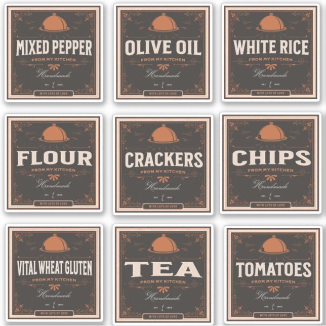 Kitchen Pantry Label Set 2 Vintage Dark Paper (Front)