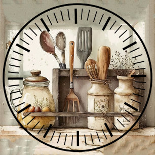 Kitchen Pantry Rustic Utensil Clock 