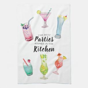 Kitchen Party Tropical Drinks Watercolor Towel