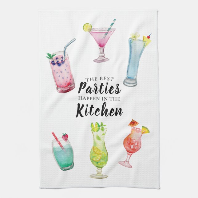 Kitchen Party Tropical Drinks Watercolor Towel (Vertical)