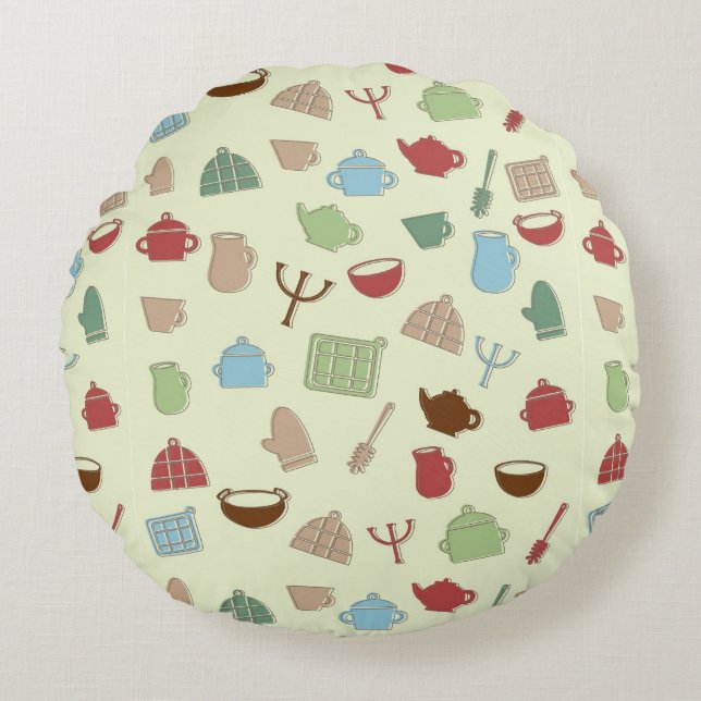 Kitchen pattern round pillow (Front)