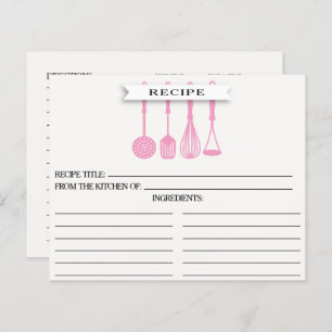 Kitchen Pink Utensils Bridal Shower Recipe Cards