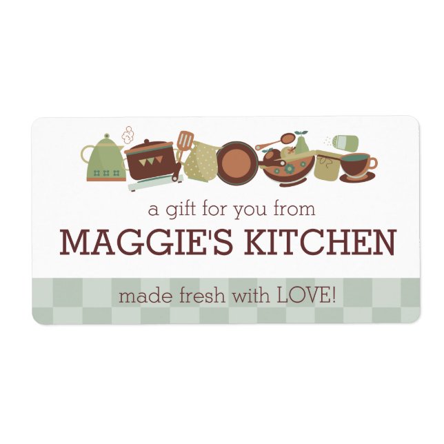 Kitchen pots pans utensils cooking catering chef label (Front)