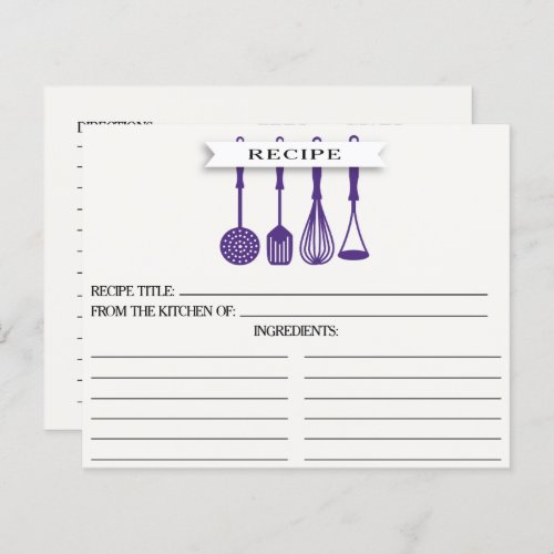 Kitchen Purple Utensils Bridal Shower Recipe Cards