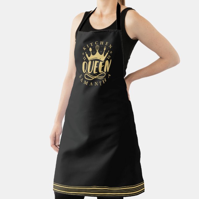 Kitchen Queen Gold Crown Custom Name Apron (Insitu)