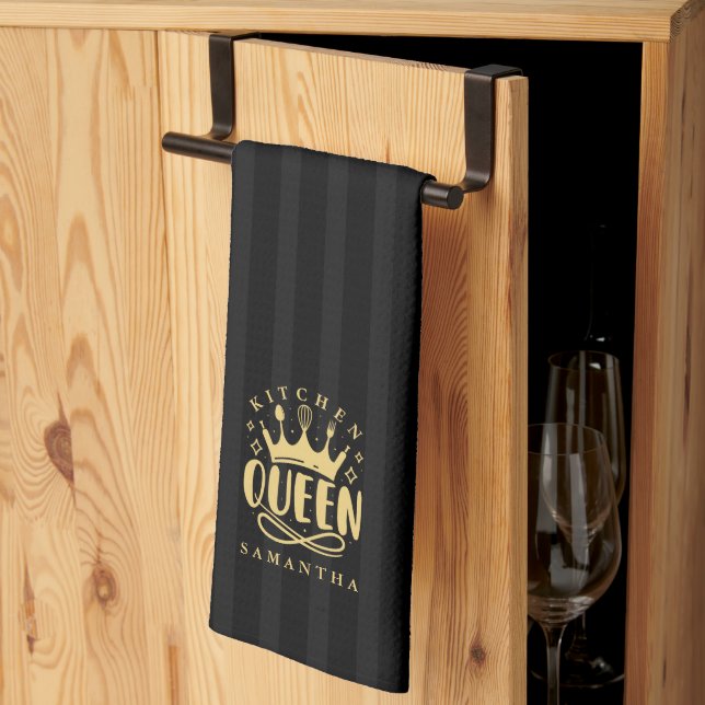 Kitchen Queen Gold Crown Custom Name Towel (Thirds Fold)