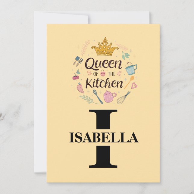 Kitchen Queen Name Monogram Design Holiday Card (Front)