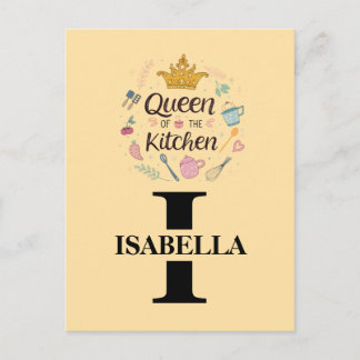 Kitchen Queen Name Monogram Design Holiday Postcard