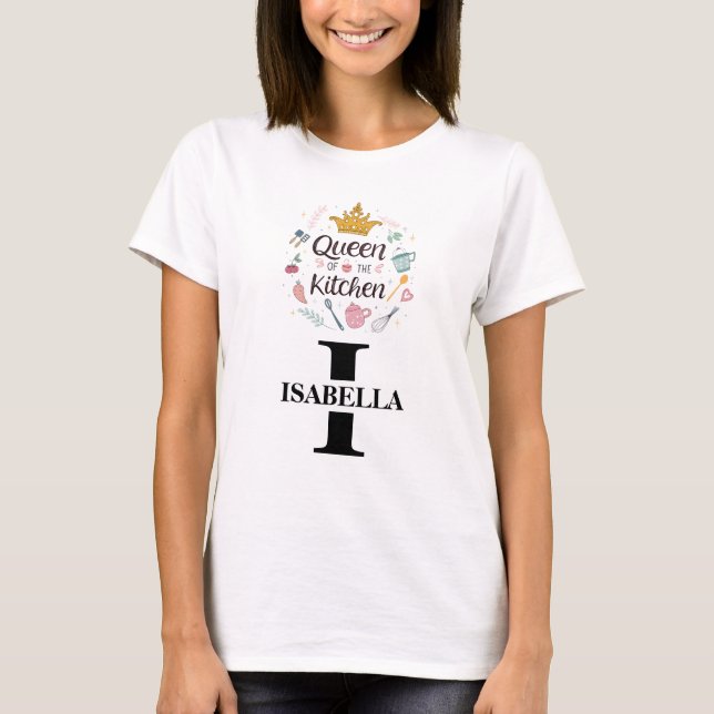Kitchen Queen Name Monogram Design T-Shirt (Front)